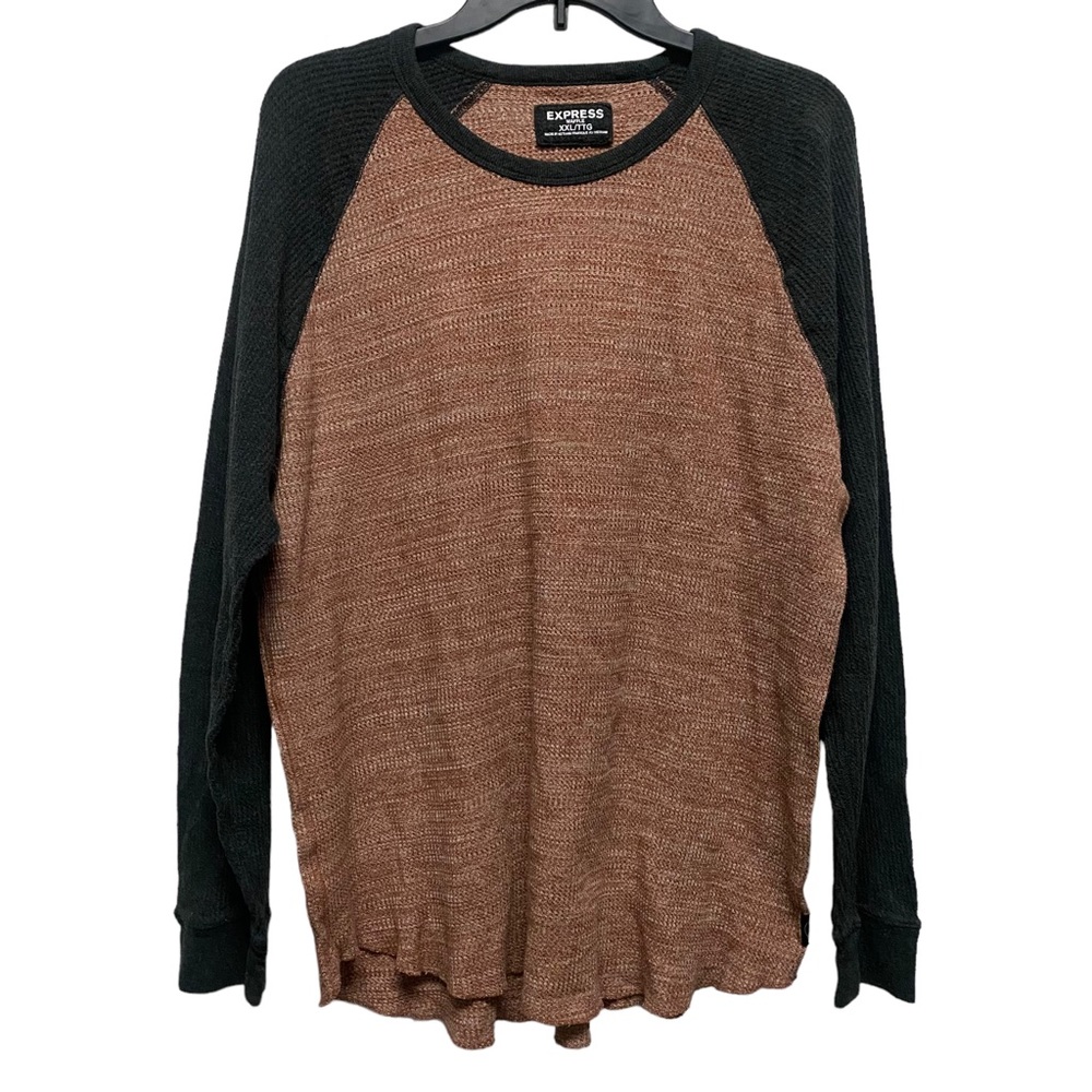 Express Mens Red & Grey Raglan Waffle Henley Size XXL|TTG  Long Sleeve‎ Pullover